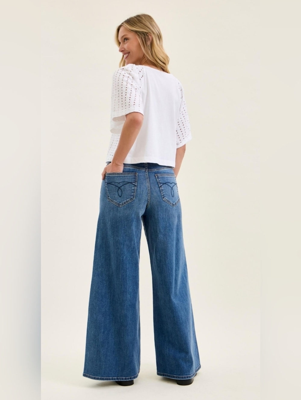Judy Blue High Rise Medium Wash Palazzo Jeans Wide Leg Stretch Retro Various NEW - Picture 11 of 16